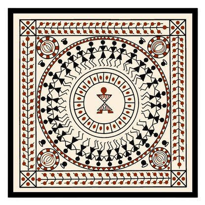 Immerse in the vibrant celebration of life with this Warli Mandala Art Print. The circular dance for nook