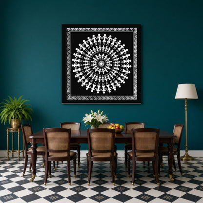 Celebrate the vibrant rhythm of village life with this stunning Warli art print, featuring for Dining
