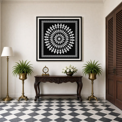 Celebrate the vibrant rhythm of village life with this stunning Warli art print, featuring for Entrance