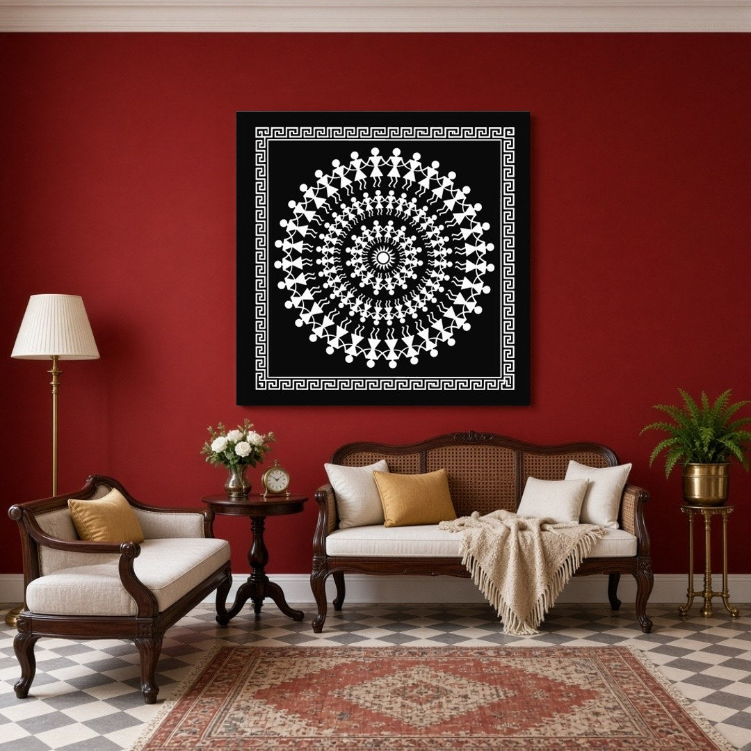 Celebrate the vibrant rhythm of village life with this stunning Warli art print, featuring for Sitting Area