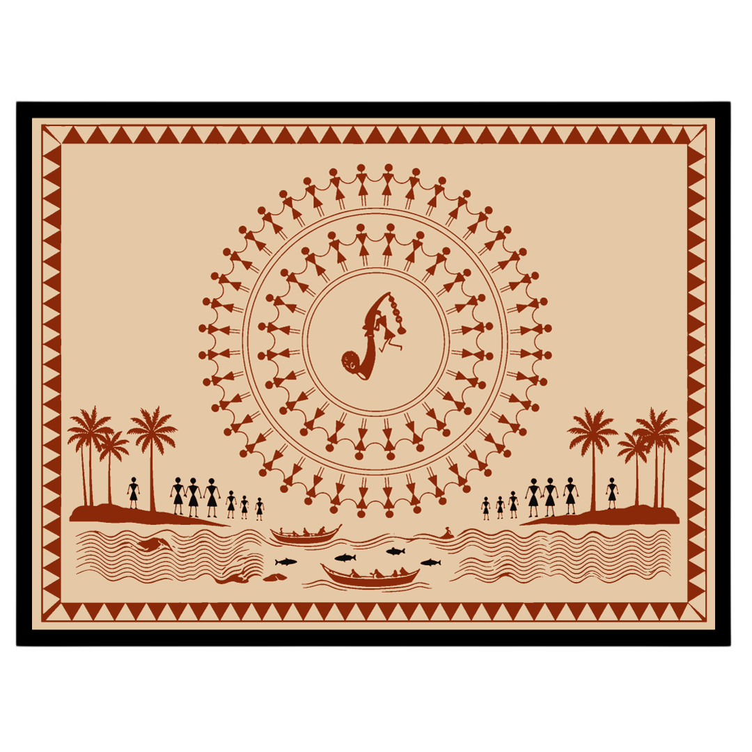 Immerse yourself in the vibrant rhythms of village life with this captivating Warli art print. for living-space