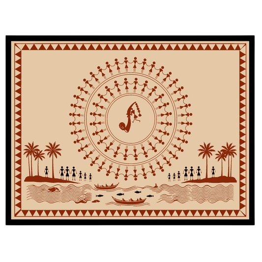 Immerse yourself in the vibrant rhythms of village life with this captivating Warli art print. for living-space