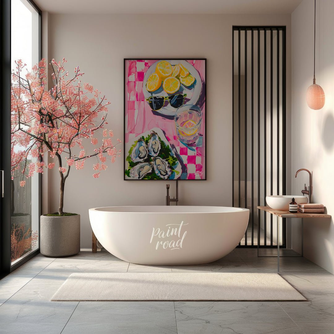 This beautiful painting captures a vibrant still life with a refreshing summer vibe. Slices of lemo… for bathroom