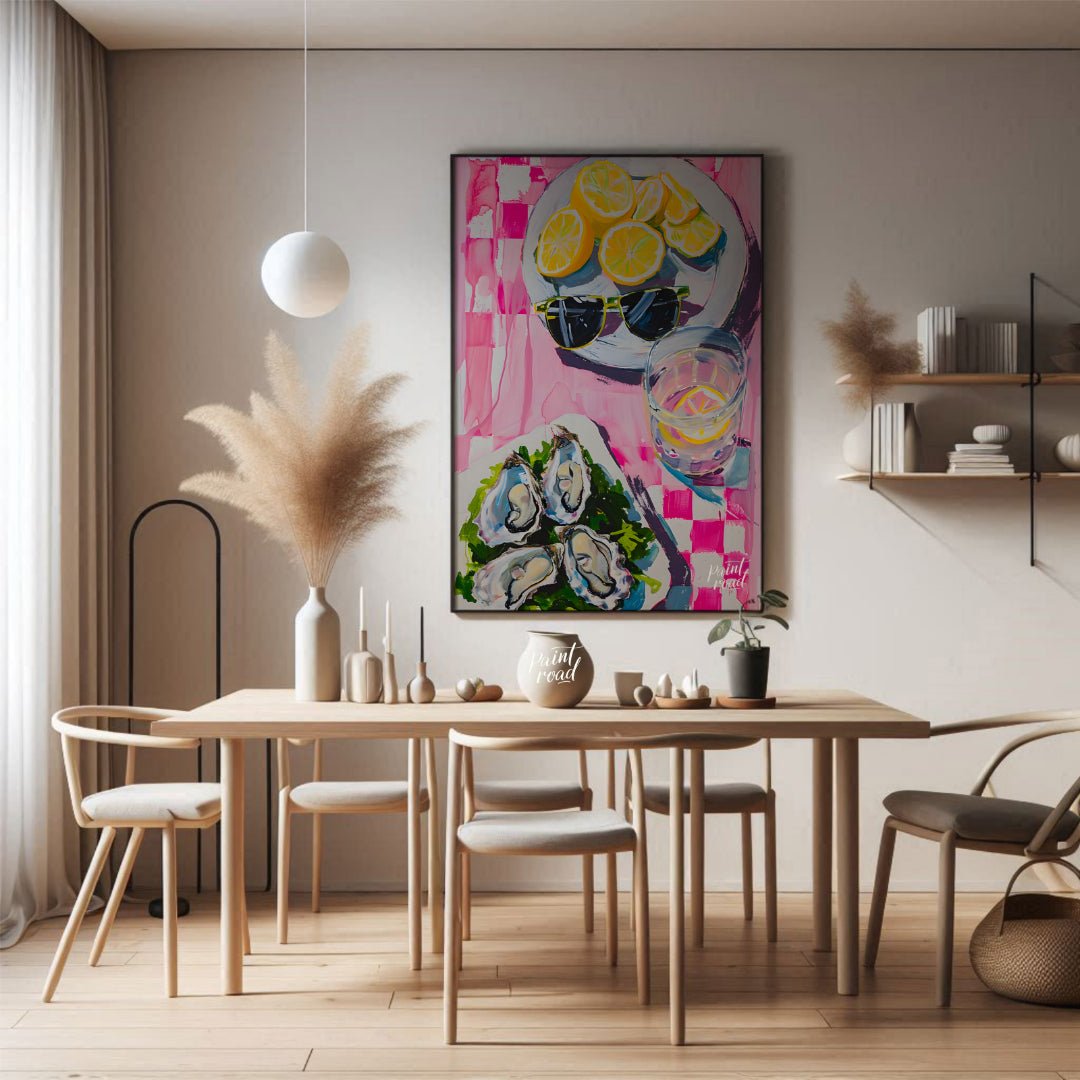 This beautiful painting captures a vibrant still life with a refreshing summer vibe. Slices of lemo… for dining room