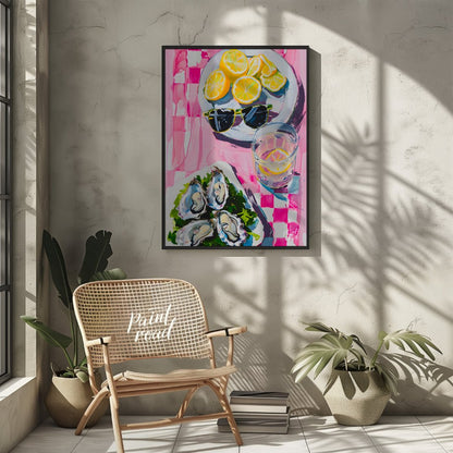 This beautiful painting captures a vibrant still life with a refreshing summer vibe. Slices of lemo… for living room