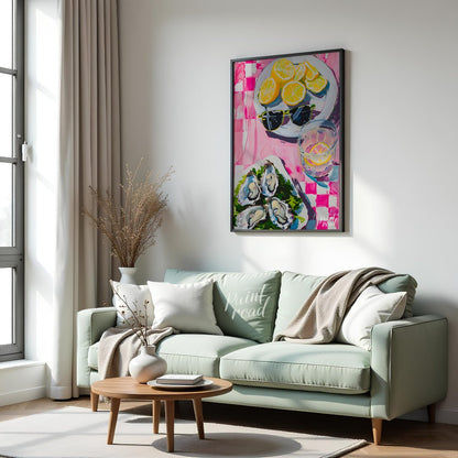 This beautiful painting captures a vibrant still life with a refreshing summer vibe. Slices of lemo… for living room