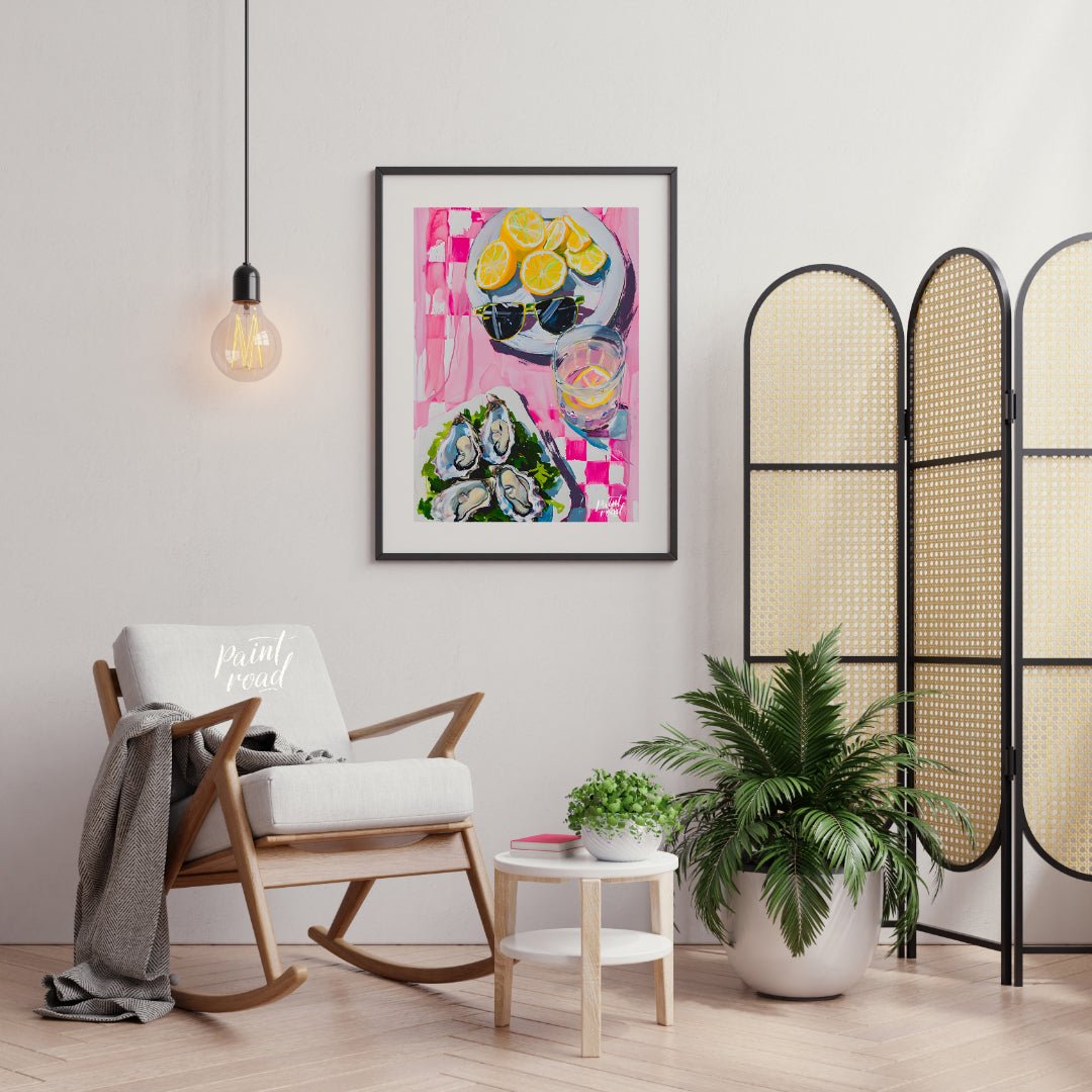 This beautiful painting captures a vibrant still life with a refreshing summer vibe. Slices of lemo… for living room