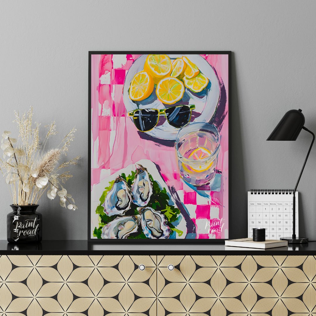 This beautiful painting captures a vibrant still life with a refreshing summer vibe. Slices of lemo… for other