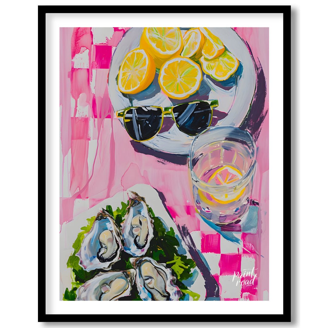 This beautiful painting captures a vibrant still life with a refreshing summer vibe. Slices of lemo… for space