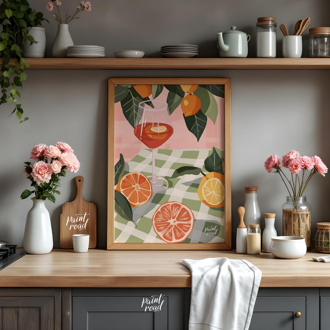 This enchanting and elegant poster captures the essence of a relaxed outdoor gathering, focusing on… for kitchen