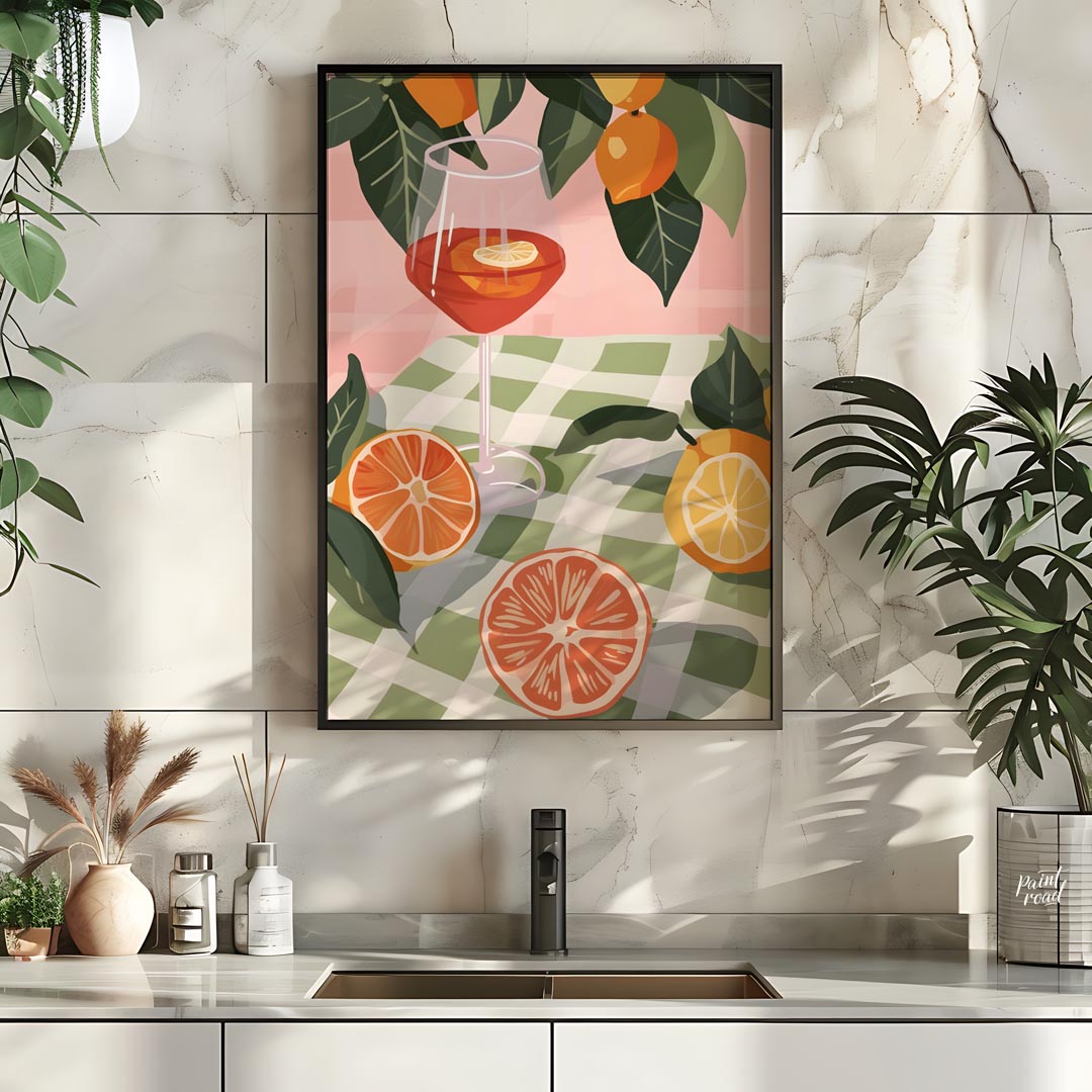 This enchanting and elegant poster captures the essence of a relaxed outdoor gathering, focusing on… for kitchen