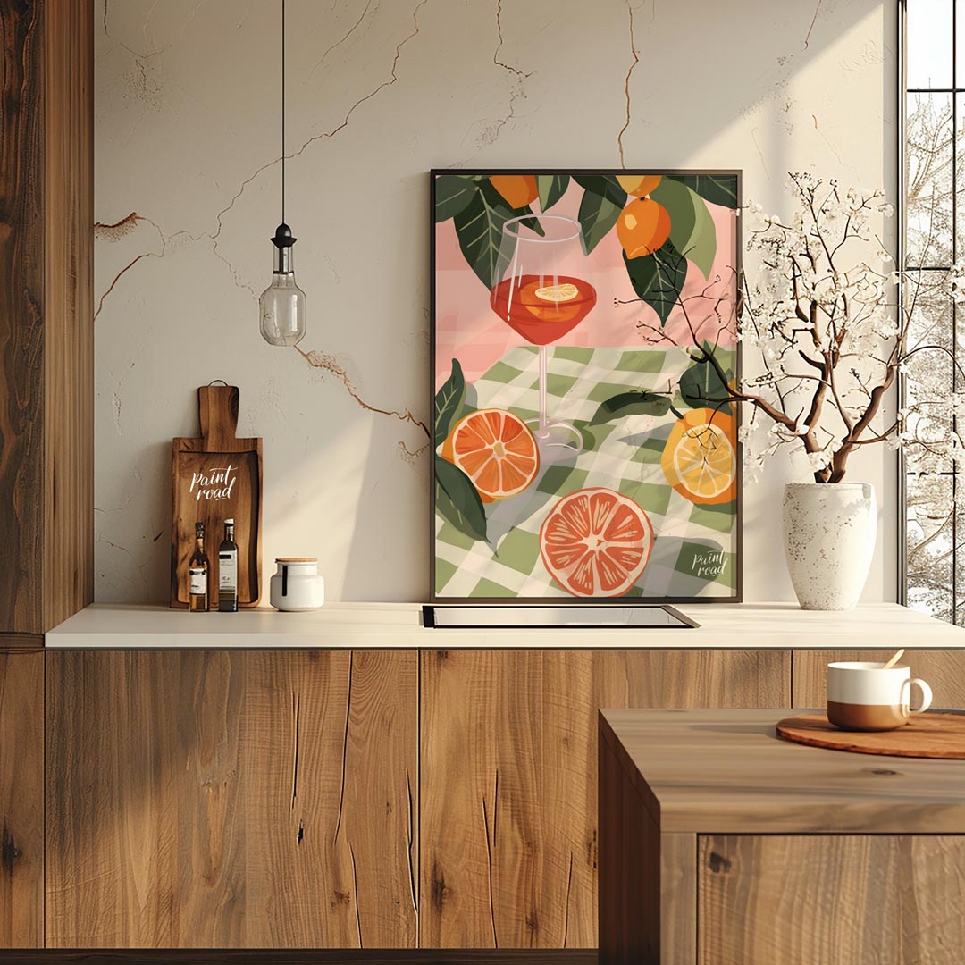 This enchanting and elegant poster captures the essence of a relaxed outdoor gathering, focusing on… for kitchen