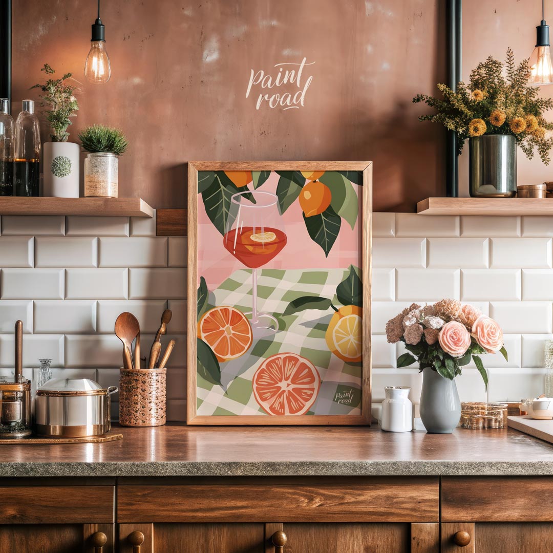 This enchanting and elegant poster captures the essence of a relaxed outdoor gathering, focusing on… for kitchen