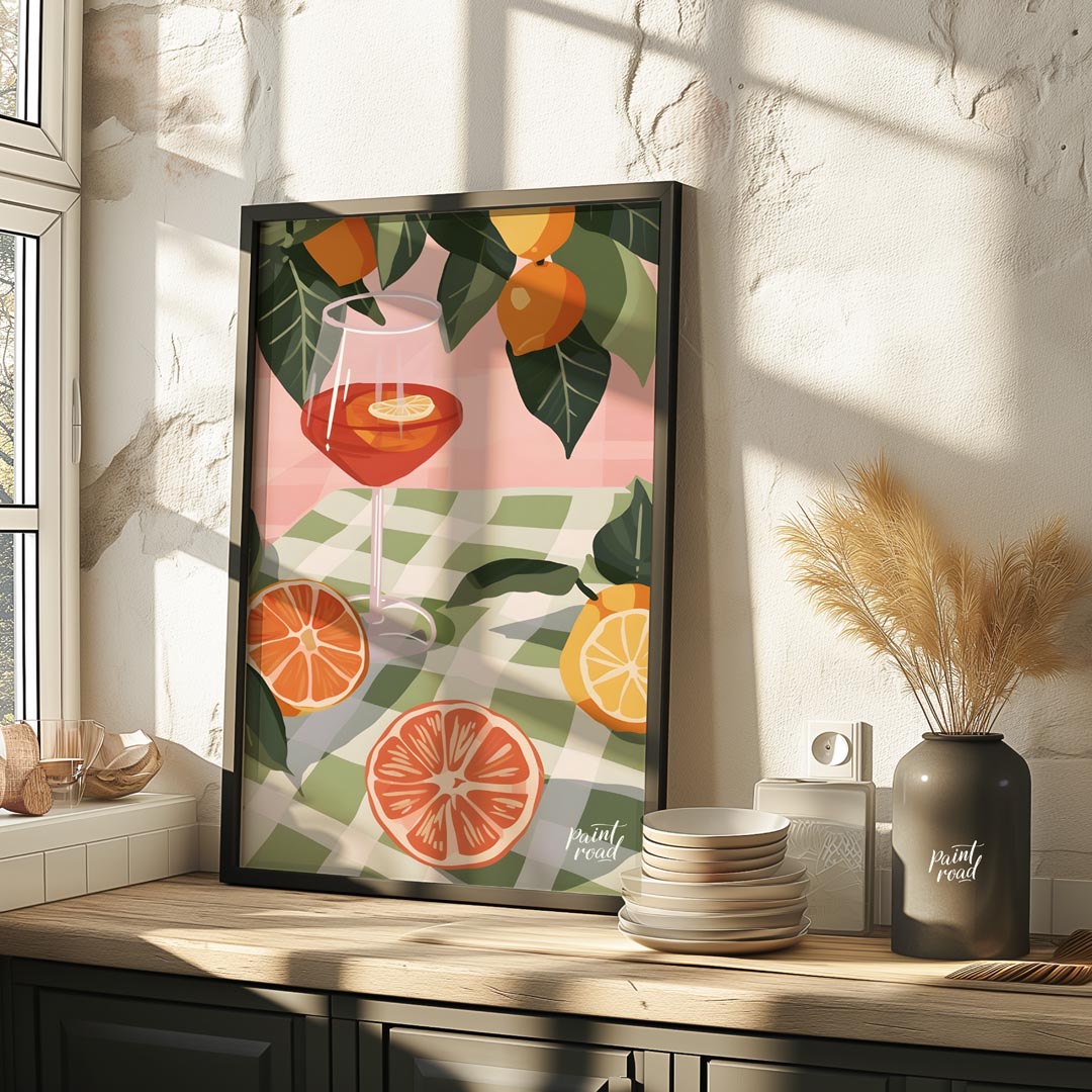 This enchanting and elegant poster captures the essence of a relaxed outdoor gathering, focusing on… for kitchen