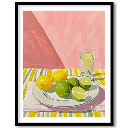 This still life painting captures a refreshing arrangement of citrus fruits against a backdrop of s… for sweet home