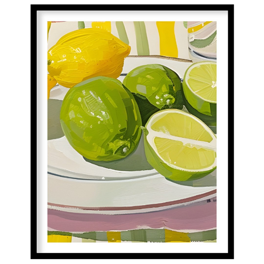 This still life painting captures a refreshing arrangement of citrus fruits against a backdrop of s… for sweet home