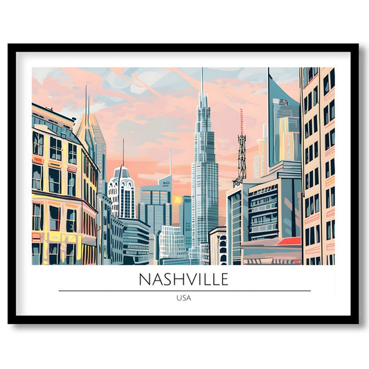 Immerse yourself in the vibrant energy of Nashville with this stunning cityscape artwork. Capturing for gallery