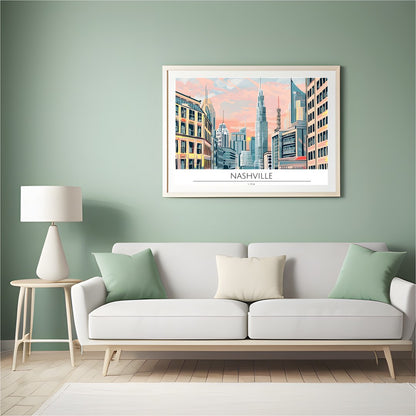 Immerse yourself in the vibrant energy of Nashville with this stunning cityscape artwork. Capturing for Hall