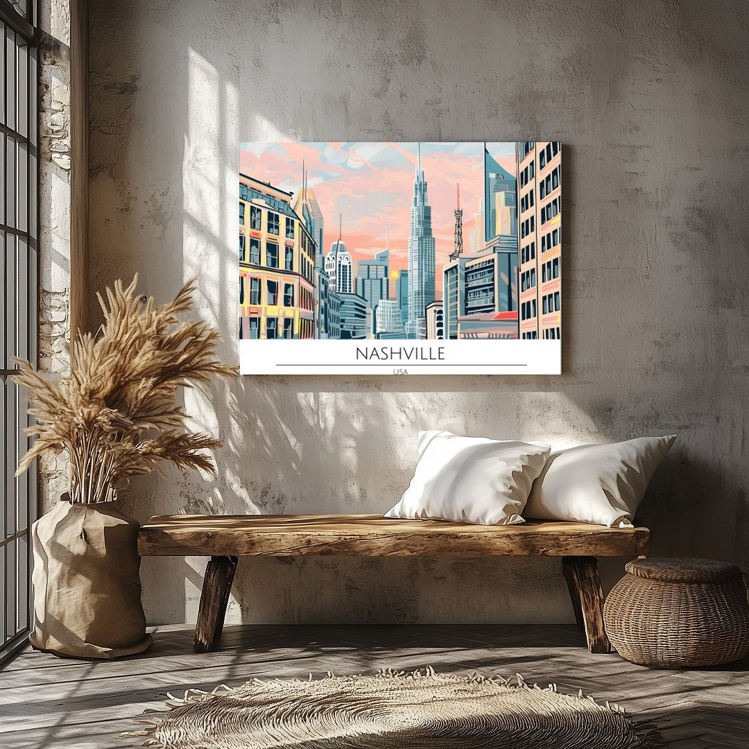 Immerse yourself in the vibrant energy of Nashville with this stunning cityscape artwork. Capturing for Veranda