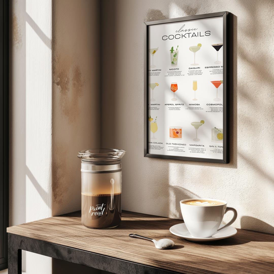 This comprehensive poster offers a stylish and organized guide to ten popular "Classic Cocktails." … for kitchen