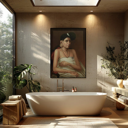 Dive into the sophistication of classic portraiture with this stunning piece. Capturing the grace for Bathroom