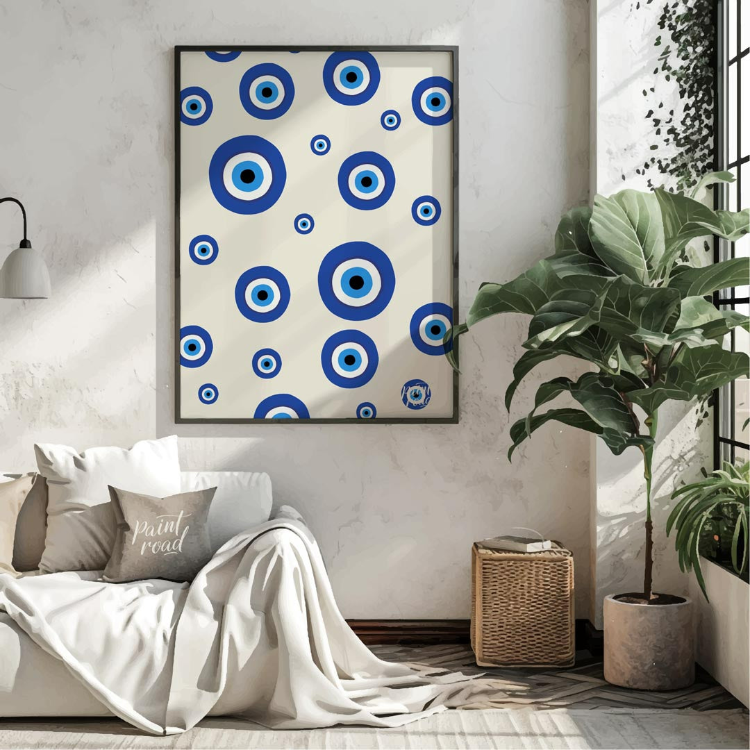 This protective and visually striking art print features a repeating pattern of traditional blue an… for living room