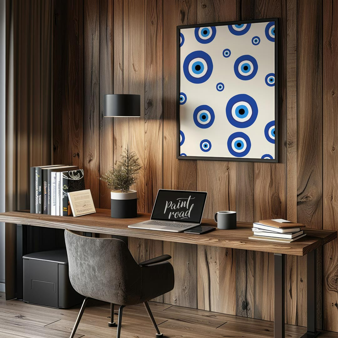 This protective and visually striking art print features a repeating pattern of traditional blue an… for office