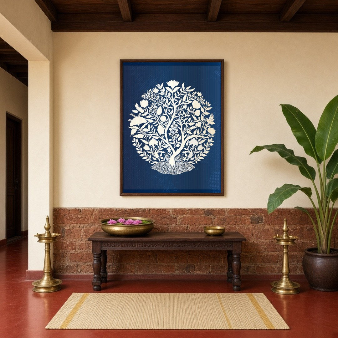 Immerse yourself in the elegance of Mughal artistry with this exquisite depiction of the Tree of for Hallway
