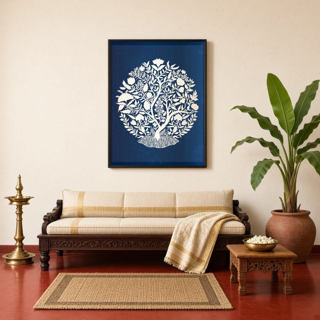 Immerse yourself in the elegance of Mughal artistry with this exquisite depiction of the Tree of for Living Room