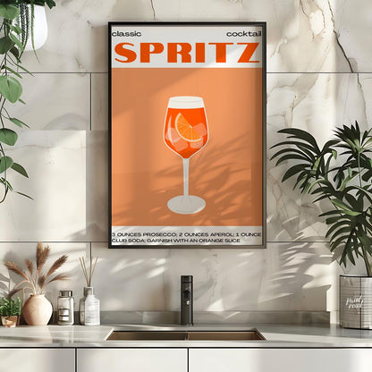 This crisp and inviting poster celebrates the timeless "classic cocktail" Spritz, depicted with a w… for kitchen