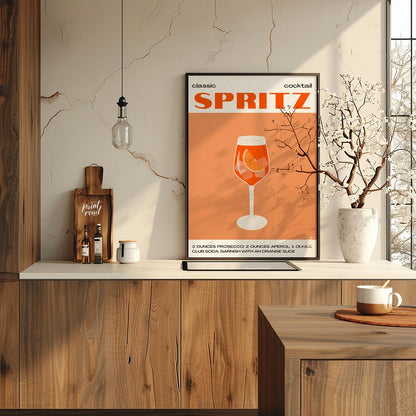This crisp and inviting poster celebrates the timeless "classic cocktail" Spritz, depicted with a w… for kitchen