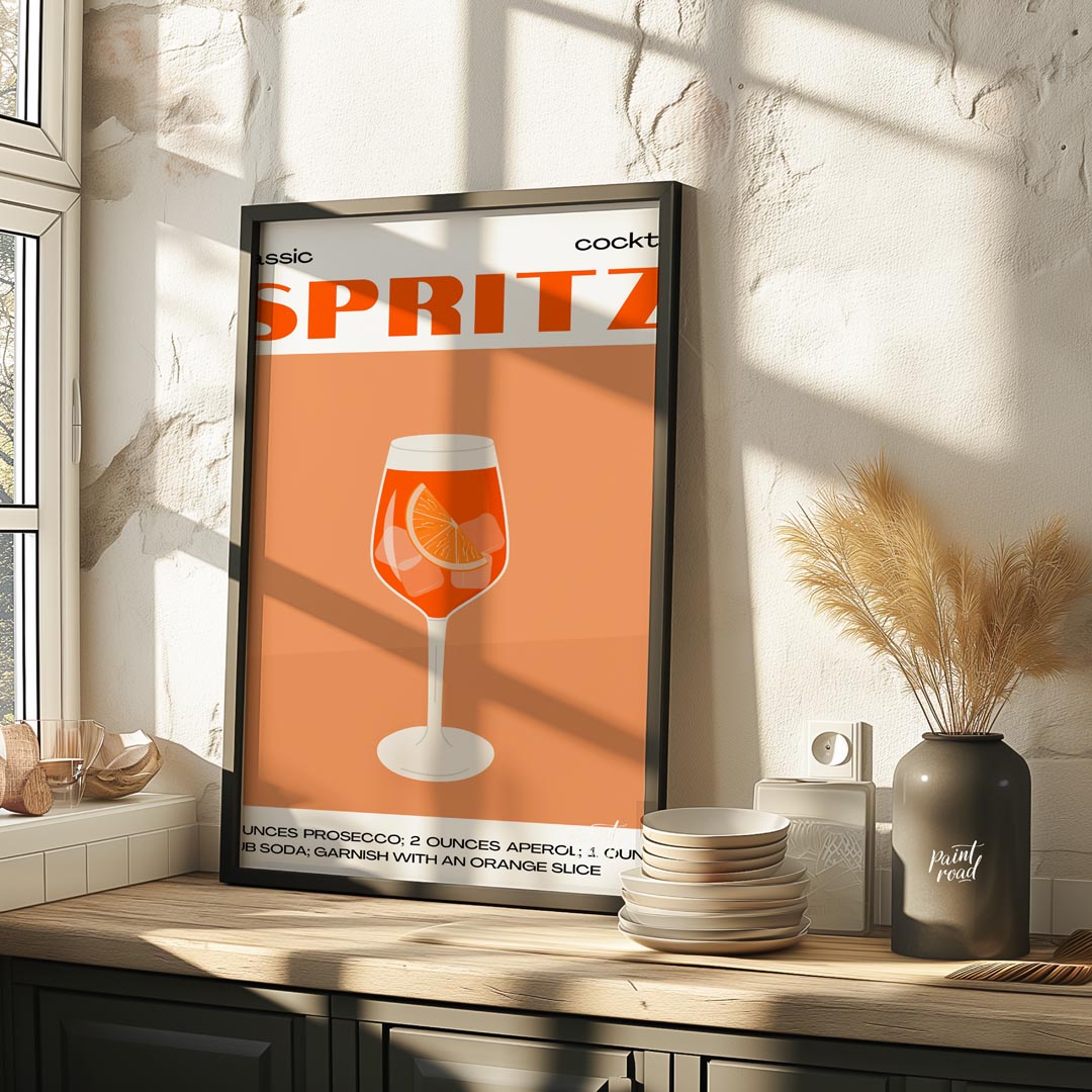 This crisp and inviting poster celebrates the timeless "classic cocktail" Spritz, depicted with a w… for kitchen