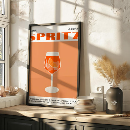 This crisp and inviting poster celebrates the timeless "classic cocktail" Spritz, depicted with a w… for kitchen