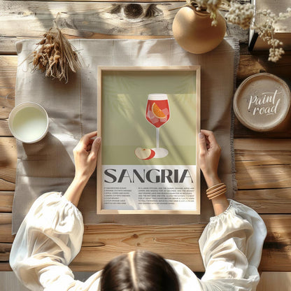 This elegant and inviting poster showcases a vibrant illustration of a glass of Sangria, complete w… for dining room