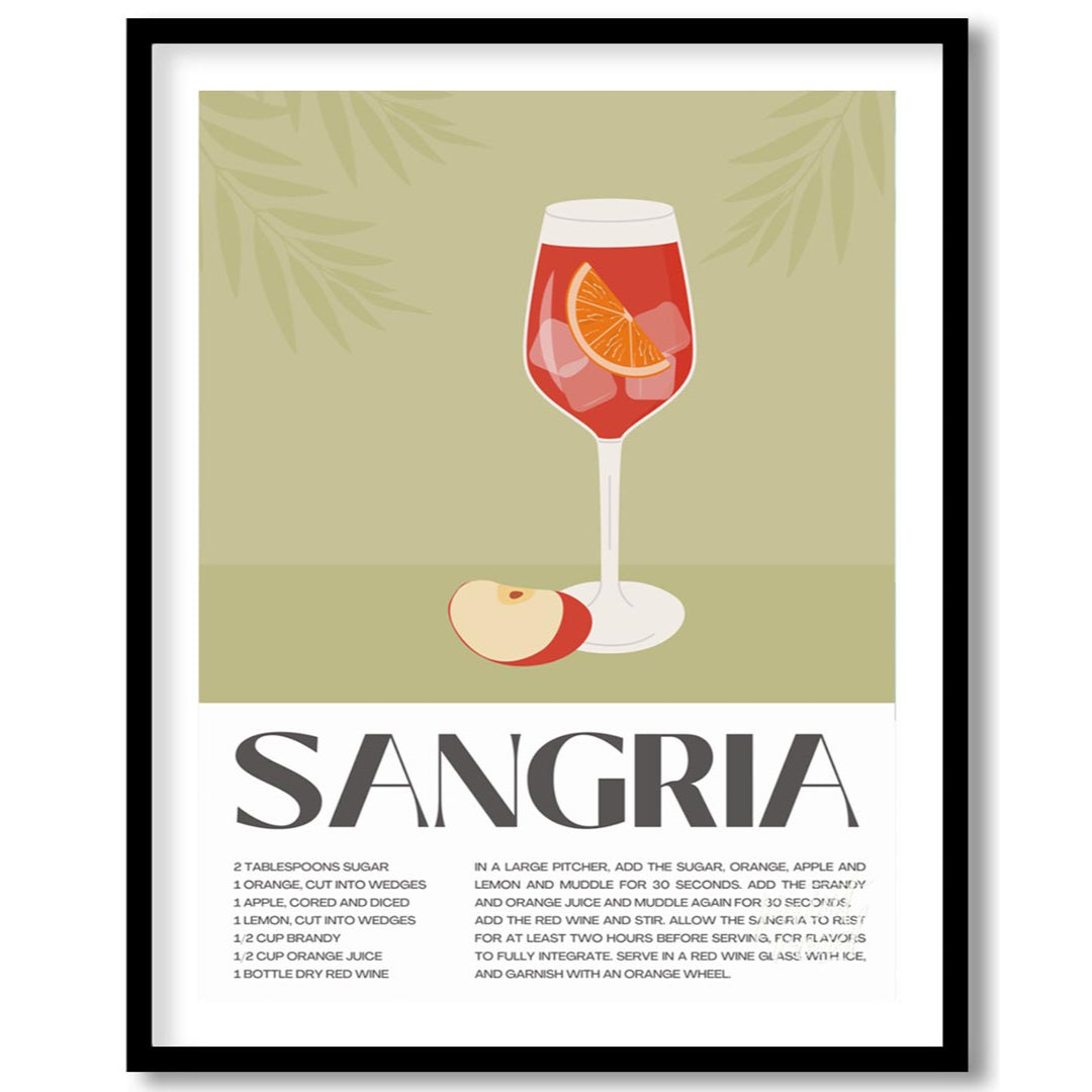 This elegant and inviting poster showcases a vibrant illustration of a glass of Sangria, complete w… for space