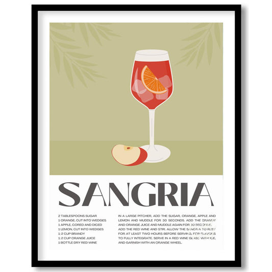 This elegant and inviting poster showcases a vibrant illustration of a glass of Sangria, complete w… for space
