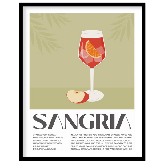 This elegant and inviting poster showcases a vibrant illustration of a glass of Sangria, complete w… for space