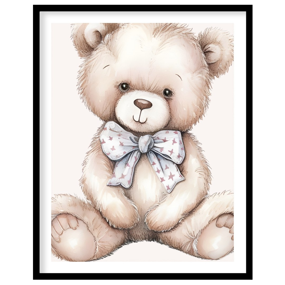 This endearing watercolor illustration presents a timeless image of a plump, fluffy teddy bear. Ren… for sweet home