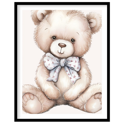 This endearing watercolor illustration presents a timeless image of a plump, fluffy teddy bear. Ren… for sweet home