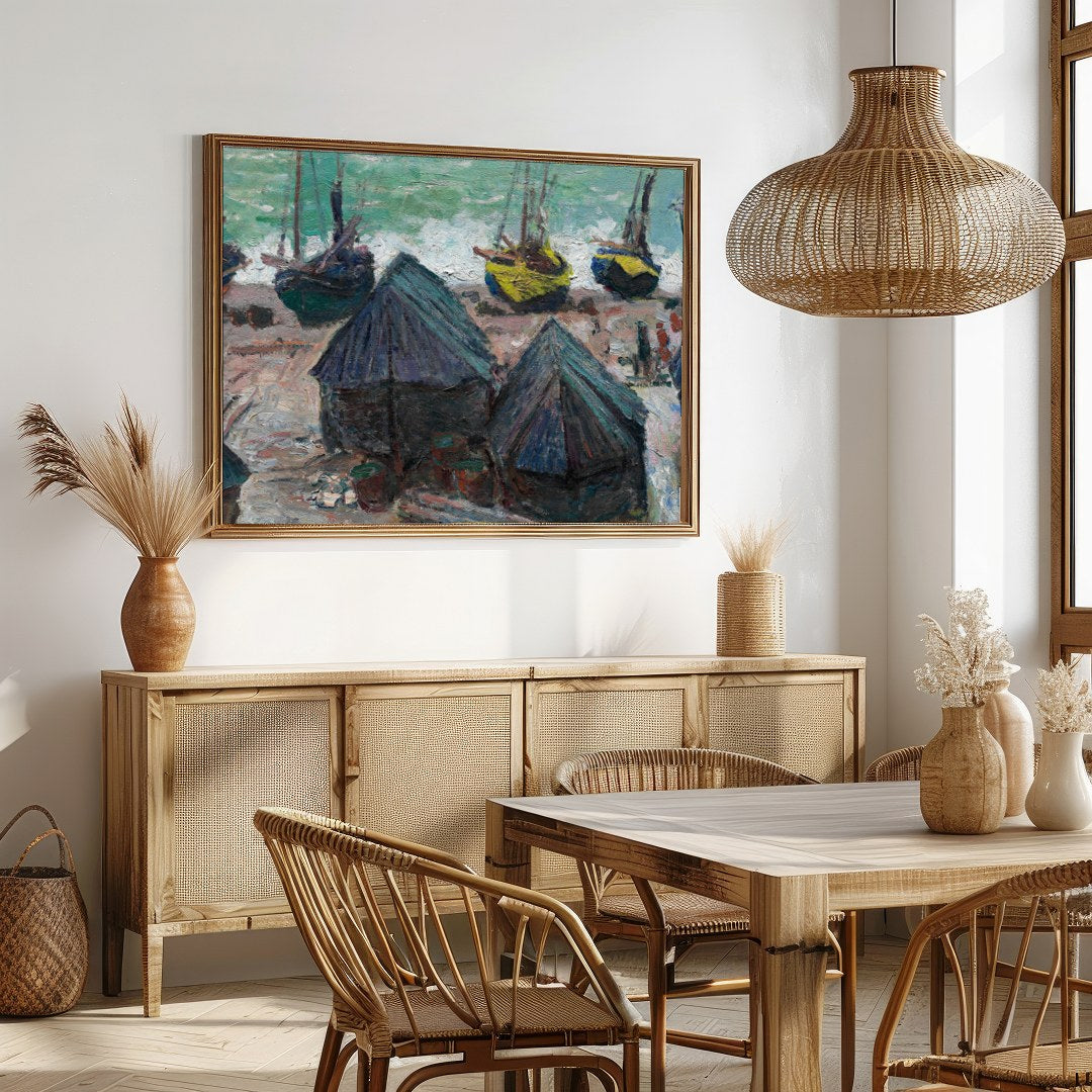 Capture the tranquil essence of a seaside village with this impressionistic piece showcasing a for Dining