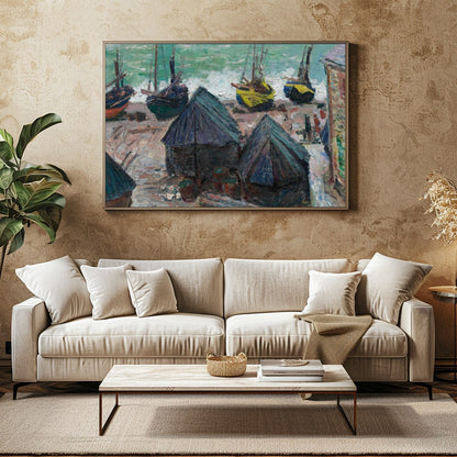 Capture the tranquil essence of a seaside village with this impressionistic piece showcasing a for Family Room