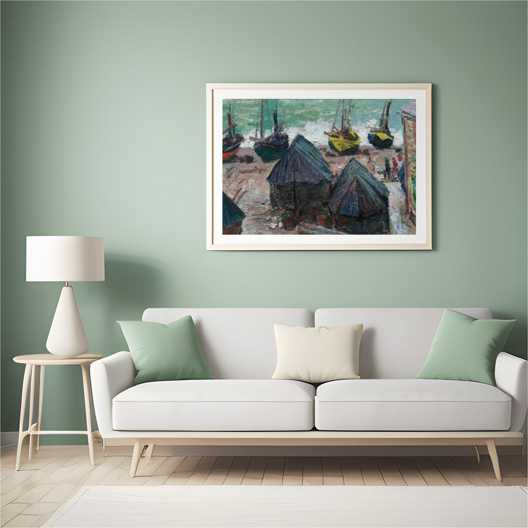 Capture the tranquil essence of a seaside village with this impressionistic piece showcasing a for Hall