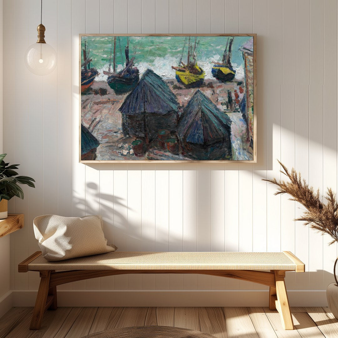 Capture the tranquil essence of a seaside village with this impressionistic piece showcasing a for Hallway