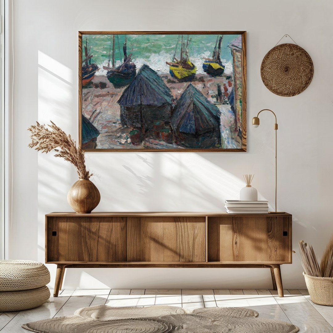 Capture the tranquil essence of a seaside village with this impressionistic piece showcasing a for Sitting Area