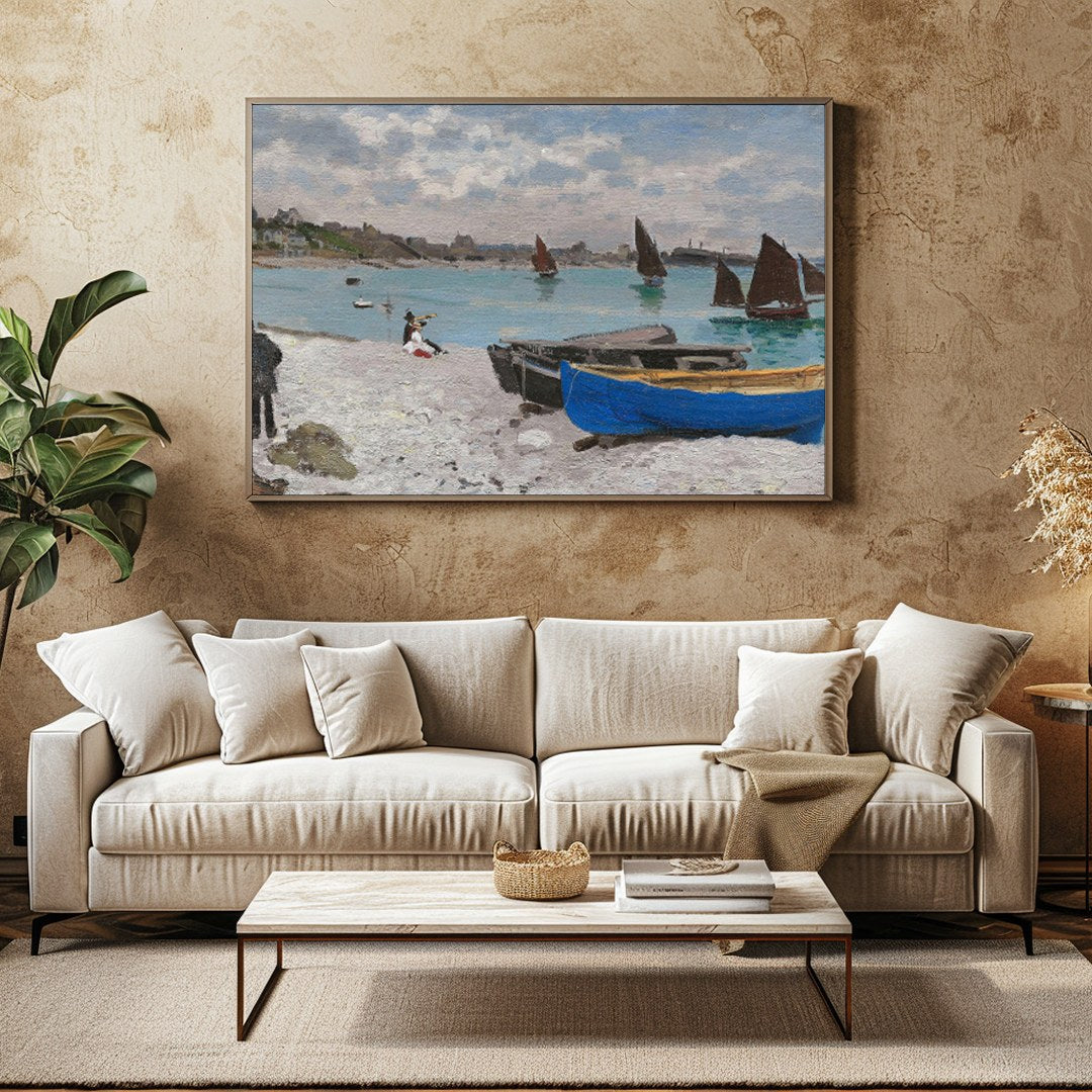 This exquisite artwork captures the tranquil beauty of a serene coastal scene with vivid sailboats for Family Room