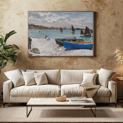 This exquisite artwork captures the tranquil beauty of a serene coastal scene with vivid sailboats for Family Room