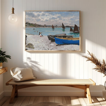 This exquisite artwork captures the tranquil beauty of a serene coastal scene with vivid sailboats for Hallway