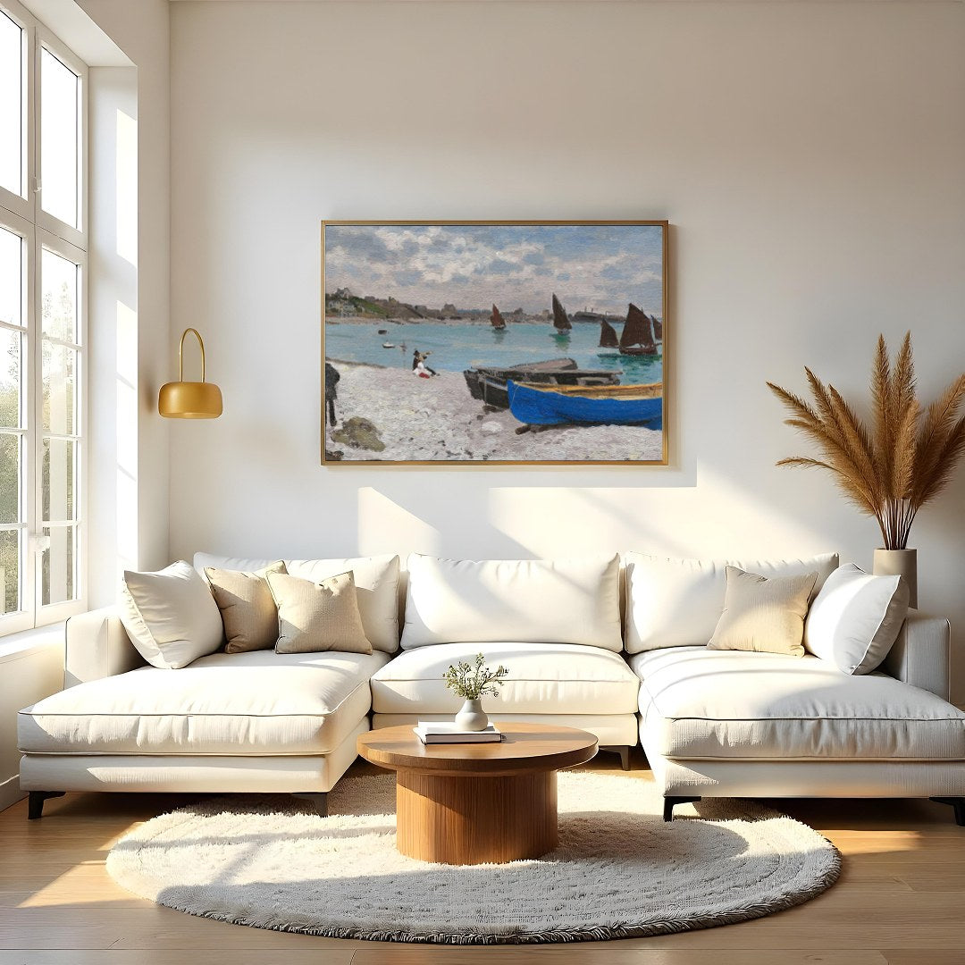 This exquisite artwork captures the tranquil beauty of a serene coastal scene with vivid sailboats for Living Room