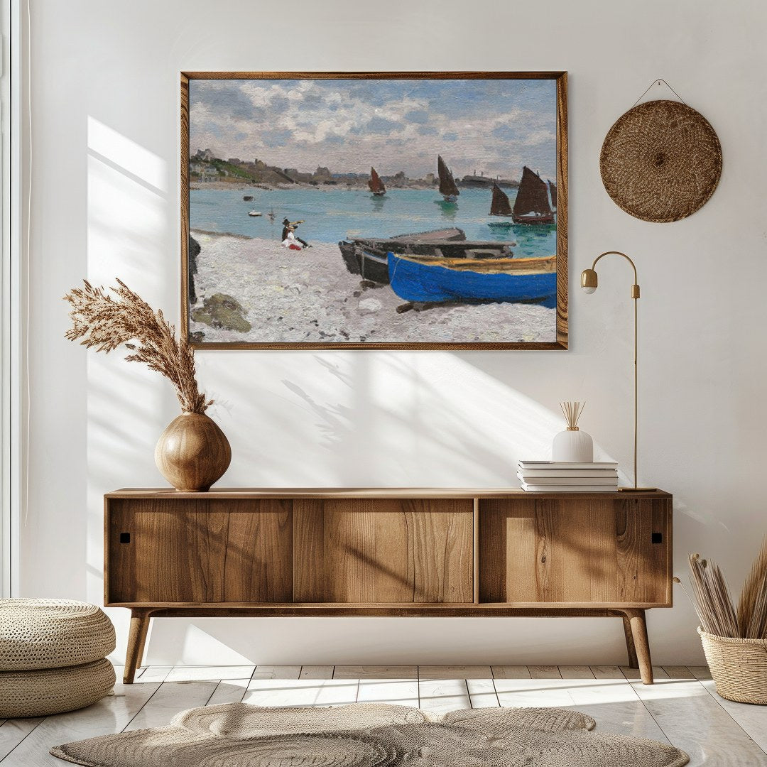 This exquisite artwork captures the tranquil beauty of a serene coastal scene with vivid sailboats for Sitting Area