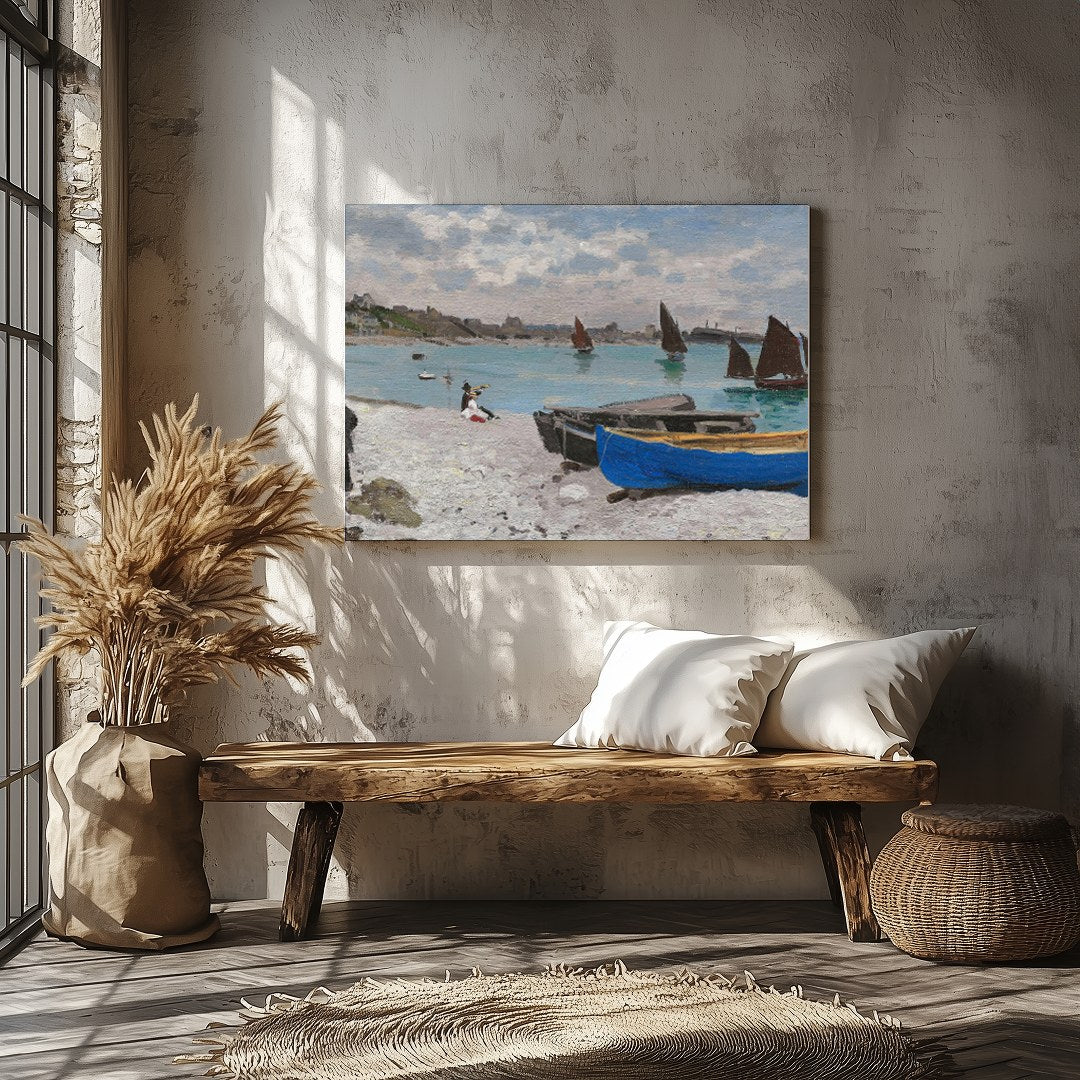This exquisite artwork captures the tranquil beauty of a serene coastal scene with vivid sailboats for Veranda